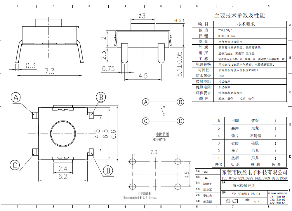 6.2*6.2*3.1插腳250G紅色輕觸開關(guān)